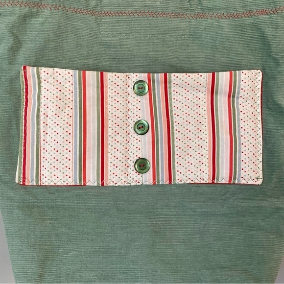 Vintage Handmade Sage Green & Poppy Red Corduroy Bag with Buttons - Picture 5 of 14